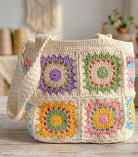 Handcrafted Crochet Cotton Shoulder Bag Granny Square Bohemian Multicolor bag