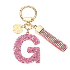 Initial Letter Keychain, Gift Bling Letter-G Key Chain for Women, Pink