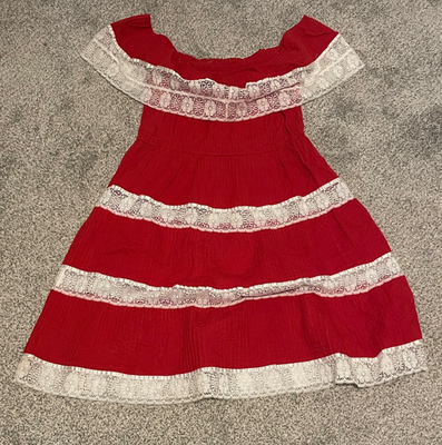 VTG Handmade Dress Womens 1X Red Lace Off Shoulder Ruffle Swing Boho  Festival | eBay