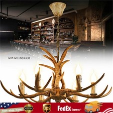 6 Lights Rustic Deer Horn Antler Chandelier Pendant Light Fixture Ceiling Lamp