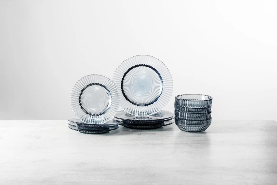 Стекло Archie, набор столовой посуды из 12 предметов (обслуживание для 4 человек), темно-серый - Изображение 2 из 3