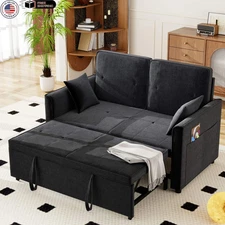 3-In-1 Convertible Sofa Bed with Pull Out Bed & Adjustable Backrest, Black