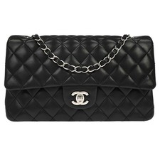 Chanel Black Lambskin Medium Classic Double Flap Shoulder Bag 197301