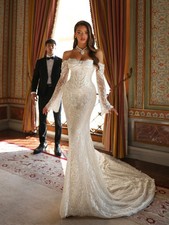 Luxury Embroidery Beaded Pearls Lace Long Wedding Dress Off Shoulder Mermaid hot
