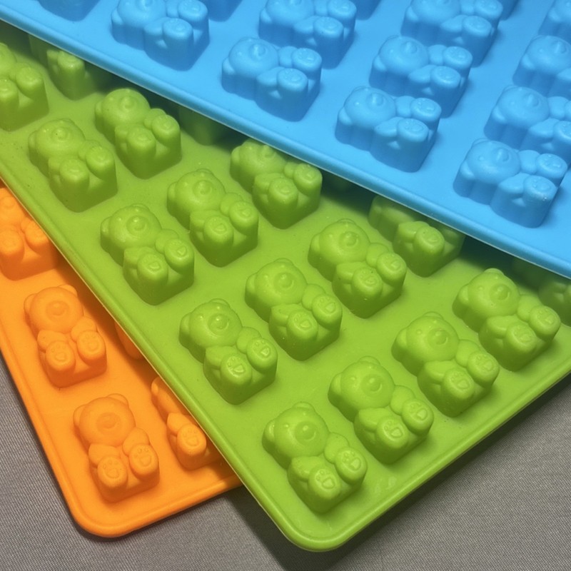 Set of 3 Silicone Bear Chocolate Molds - Orange, Green, Blue - 4x7 in Reusable