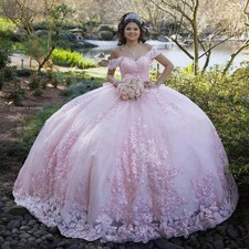 Pink Quinceanera Dresses Off Shoulder Lace Applique with Bow Ball Gowns Sweet 16