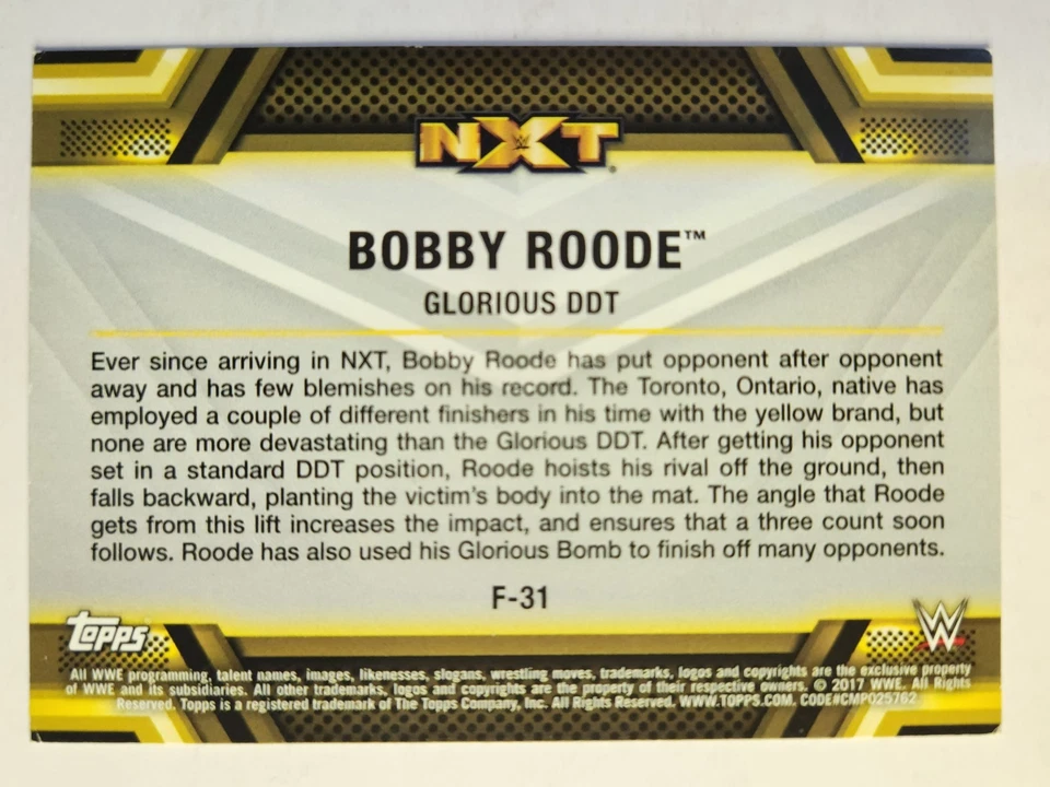 2017 Topps WWE Then Now Forever #F-31 BOBBY ROODE FINISHERS & SIGNATURE MOVES - Image 2 of 2