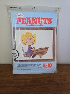 RARE SALLY 1960 PEANUTS 8X10 TEACHER'S PET CREWEL STITCHERY KIT FRAME Malina
