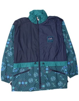 J JEANTEX Mens Hooded Rain Jacket UK 42 2XL Navy Blue Geometric AP08
