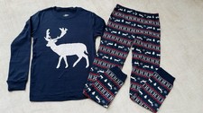 Boys Christmas Pajama Set Size 10 100 Cotton Reindeer Navy Blue New