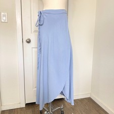 Reformation Women Light Blue Viscose Wrap Maxi Skirt Size S Small Made in USA