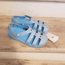 NEW Crocs Classic Fisherman Sandals Girls Sz J4 Glitter Blue Lightweight Casual