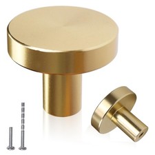 5 Pack Gold Cabinet Knobs Solid Drawer Knobs Brushed Brass Kitchen Hardware H...