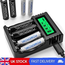USB Fast Charging LCD Battery Charger + 8 Rechargeable AA AAA Batteries Included