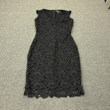 Lauren Ralph Lauren Dress Womens 4 Black Floral Lace Sheath V Neck Knee Length