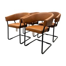 Tecta 4er-Set Armlehnstuhl D9 Leder III Cinnamon Braun Gestell Stahlrohr 