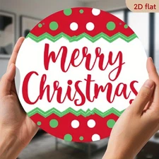 Retro Round Aluminum Wreath Sign Red Green Merry Christmas