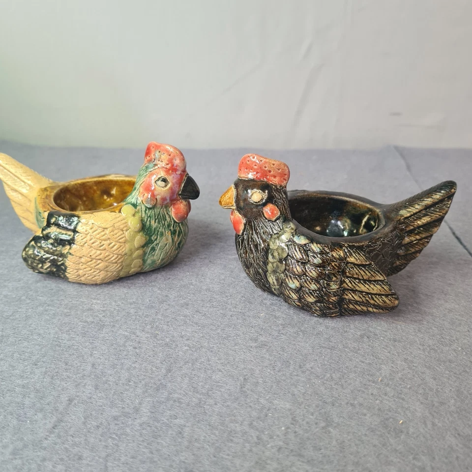 2 Handmade Pottery Hen Egg Cup Chicken Rustic Farmhouse Decor - image 3 of 4