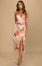 Lulus Remarkable Entrance Pink Floral Print Satin Midi Dress NWT Medium NEW