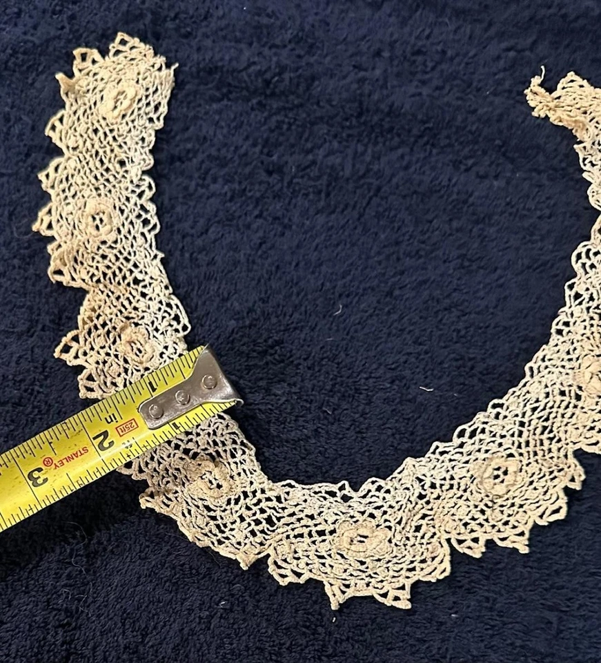 Antiguo collar de encaje eduardiano victoriano plastrón ganchillo 3D SC Estate #M Foto 3 de 3