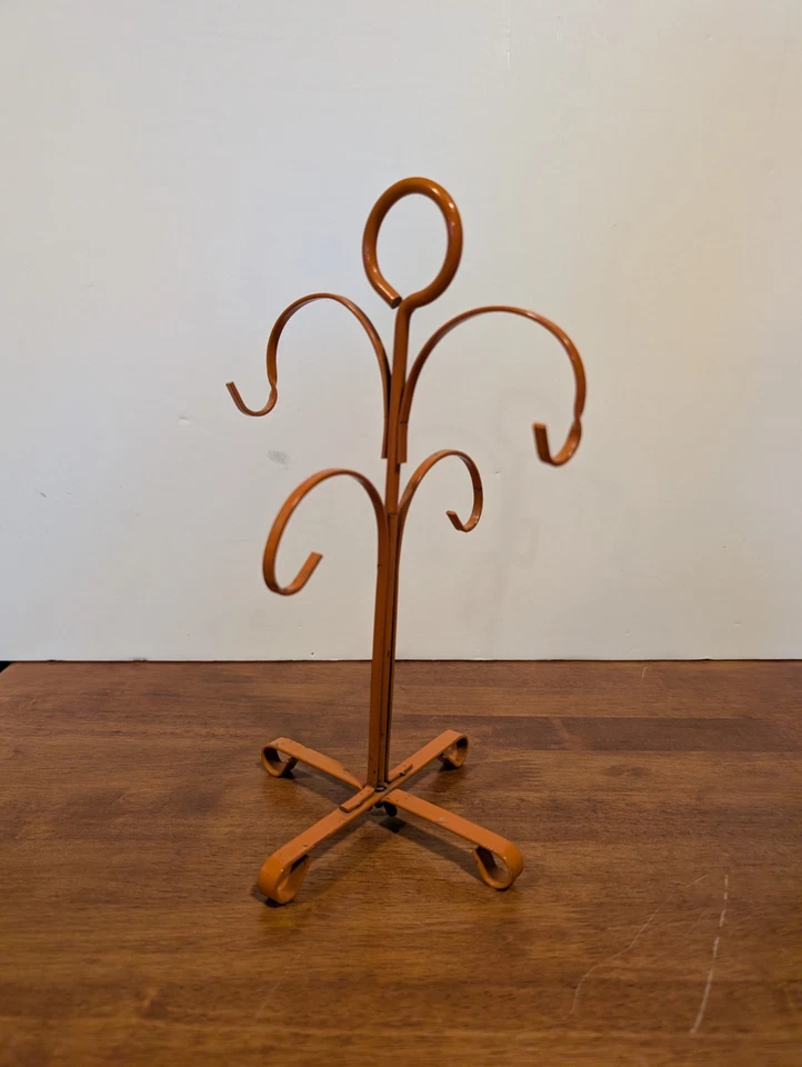 Taza de café de metal naranja de colección soporte para árbol soporte para 4 tazas MCM Japón 11" Boho Foto 2 de 4