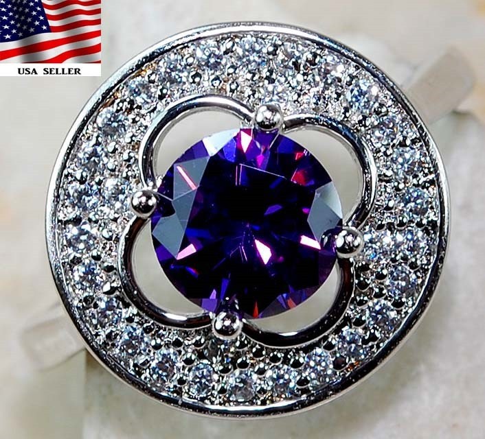 2CT  Amethyst 925 Solid Sterling Silver Ring Jewelry Sz 8 G1-1