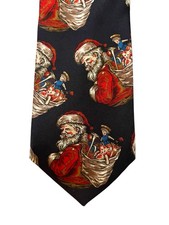 Vintage Stafford Santa Claus Christmas Novelty Neck Tie Black Made in USA