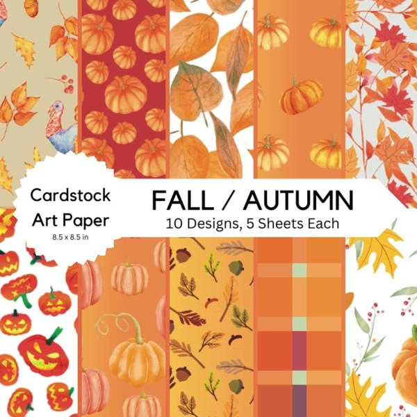 Halloween Kartonpapier 8,5X8,5 Zoll, 10 Designs, 50 Blatt, Bastelpapier-image