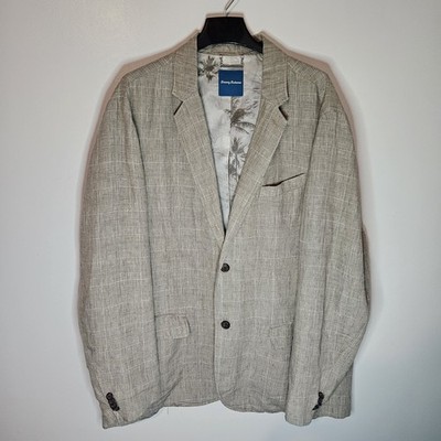 Tommy Bahama Mens Irish Linen  Blazer Sport Coat Plaid XXL 2XL Tan Beige Coastal
