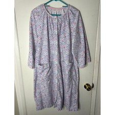 VTG Pastel Calico Floral Snap Housecoat Robe with Pockets Cottagecore Loungewear