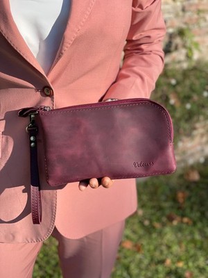 Damen Clutch Echtleder Handarbeit, Ledertasche mit Schlaufe, Handtasche
