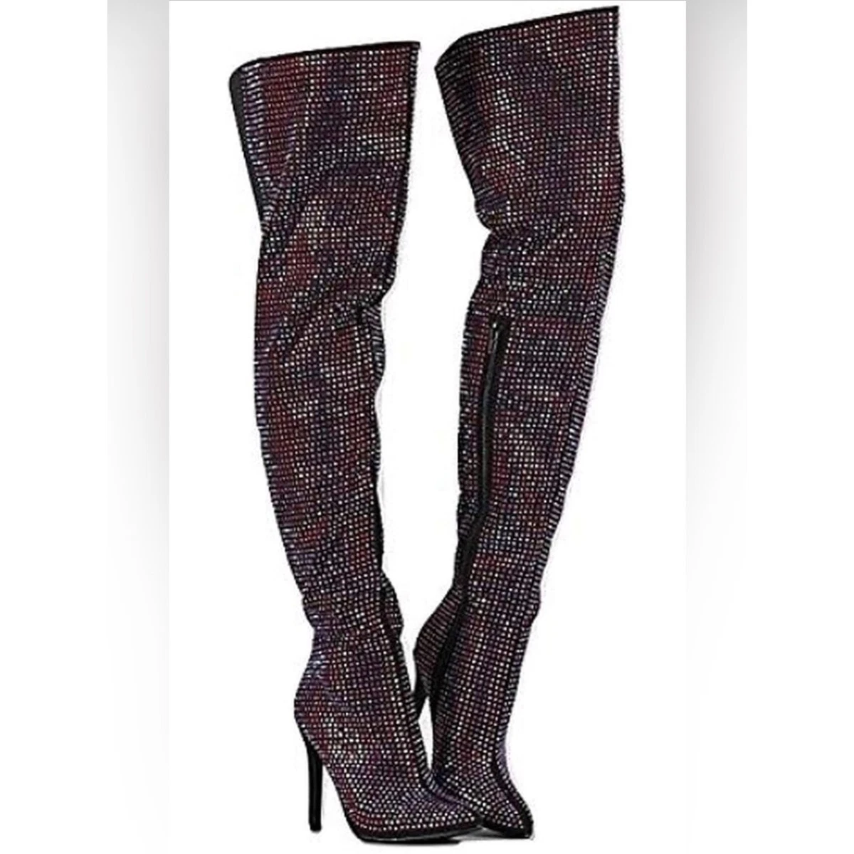 Botas de aguja Anne Michelle estrás holgadas hasta el muslo para mujer talla 9