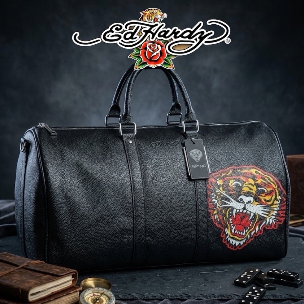 Ed Hardy Tiger Y2K Streetwear Weekender Vegan Leather Duffle Bag