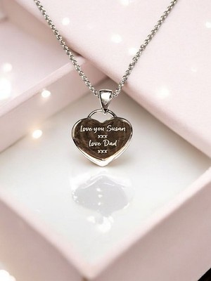 Personalisierter 925 Sterlingsilber Herz Anhänger Charm Anhänger Gravur Halskette Geschenk 