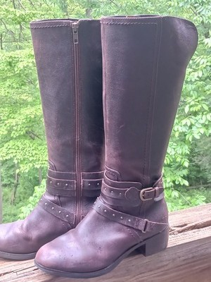 UGG Brown Leather Knee High Boots Women s Size 7.5 Studded Harness Riding Boots