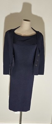 Elie Tahari Women's 2-Piece Knit Jacket & Dress Set Navy Size S