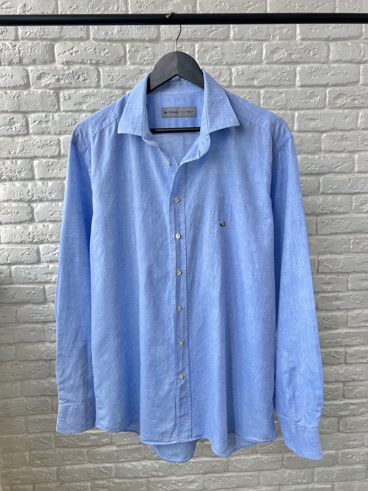 ETRO Milano Blue Floral Printed Button Up Shirt Men's Size 44