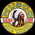 Vintage Musgo Gasoline Enamel Metal Porcelain Sign 11 3/4" Indian Gas Station