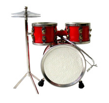 Vintage Miniature Drum Set Ornament Red Musical Instrument Figurine