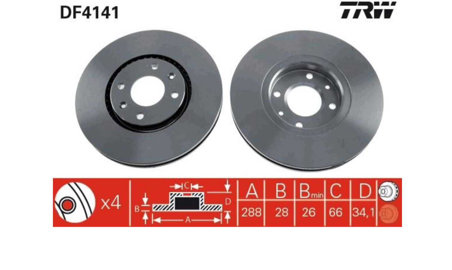 Disque de frein TRW DF4141 train avant Citroen C5 Xantia
