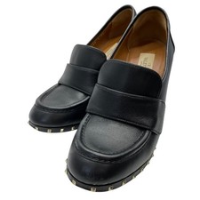 VALENTINO Shoes Loafer Pumps Heel Round Toe Studded Leather Black Size 38 (Appro