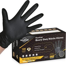 Heavy Duty Black Nitrile Gloves - Industrial, Latex Free, Raised Diamond Texture