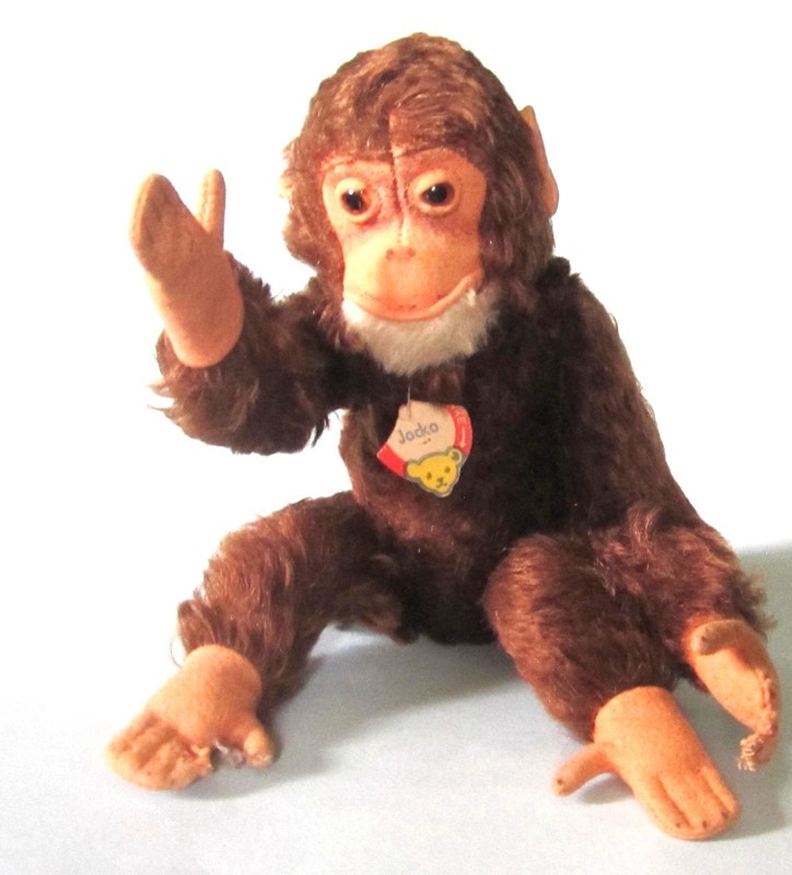 VINTAGE STEIFF JOCKO THE MONKEY FULLY JOINTED 11" TALL PAPER TAG MOHAIR GERMANY