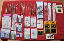 Vintage Sewing Crochet Lot Singer Schmetz Needles Hooks Zippers Tools Kits Craft