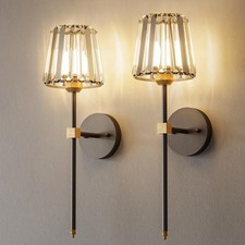 Crystal Battery Operated Wall Sconces Set of 2, Black and Gold Rechargeable W
