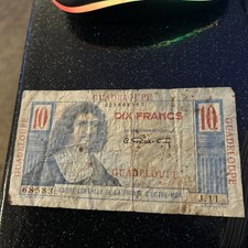 Circulated well worn  10 francs 1940’s FRENCH guadeloupe bank note as photograph
