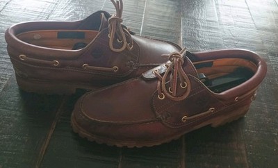 Timberland Mens Authentic 3-Eye Lug Handsewn Boat Shoes Burgundy