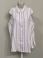 Splendid Women’s Pink Striped Sleeveless Soft Button Up Collared Linen Shirt L
