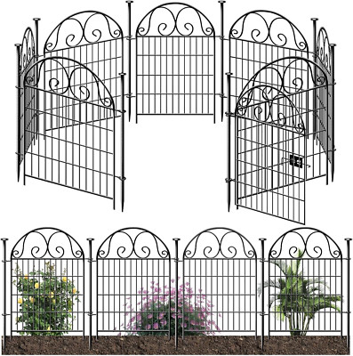 Tall Garden Animal Barrier Fence with Gate, 40 In(H)×27 In(L) 8 Panels Dog Diggi