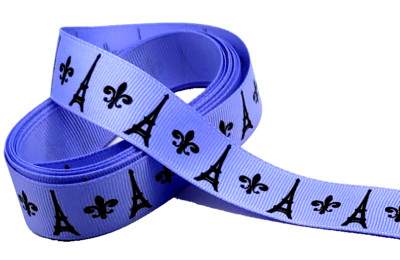 3 yds 7/8'' Eiffel Tower w Fleur De Lis on Lght Orchid Grosgrain Ribbon 100% poly